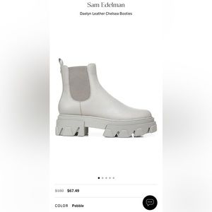 Sam Edelman Daelyn Lug Sole Pull On Leather Chelsea Boots Pebble Grey 7.5 NEW